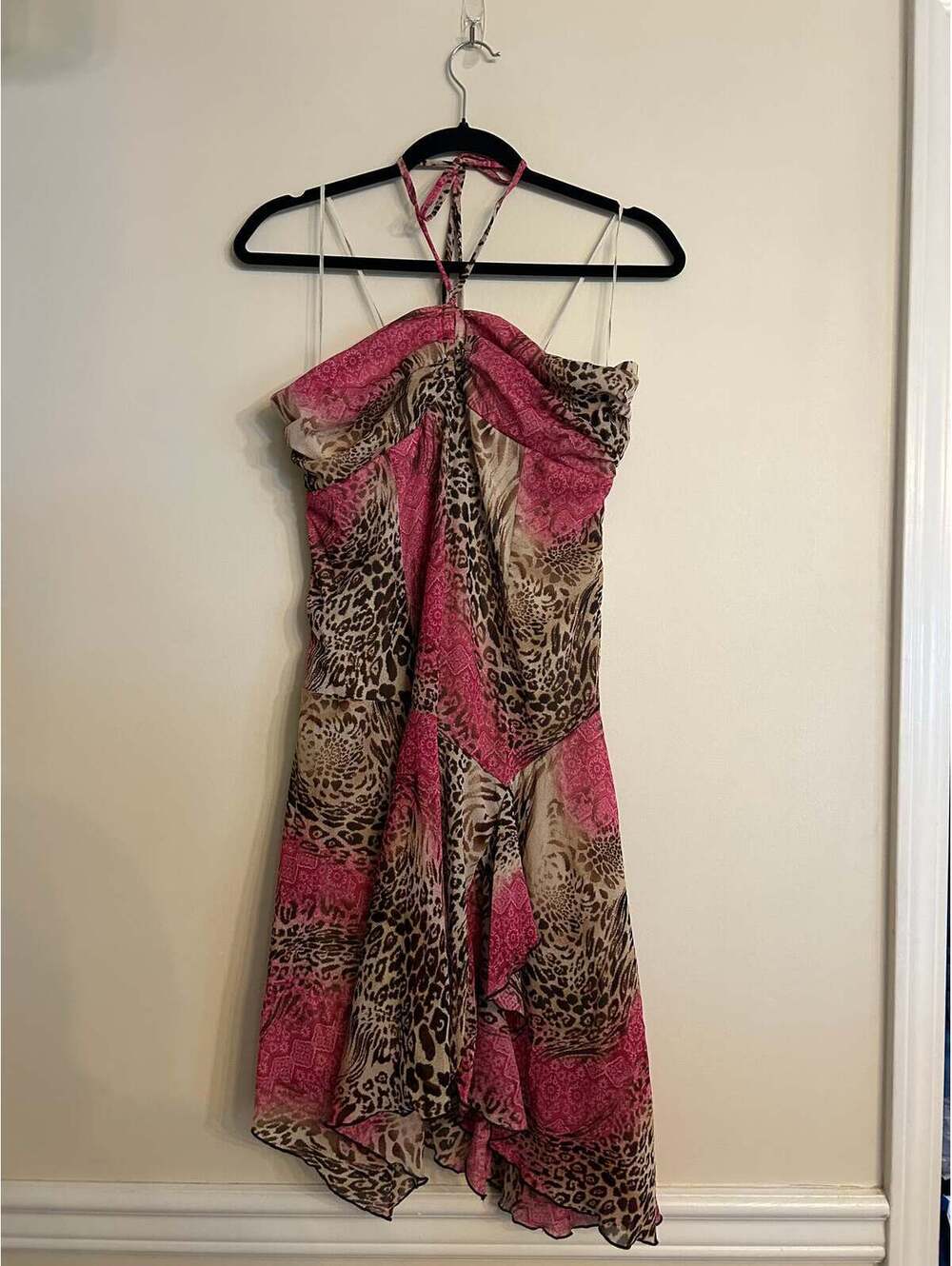 Vintage Y2K Blush Patchwork Halter Mini Dress L